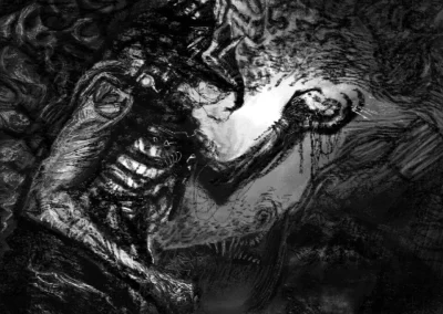 digital art, black white, square format, illustrative, detailed, bird king, god of dead