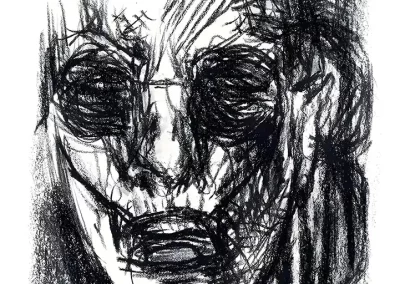 dark art, black dry pastel, face, scary, horror