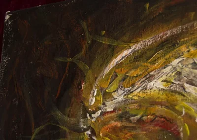 close up of a dark style acrylic artwork on linen canvas