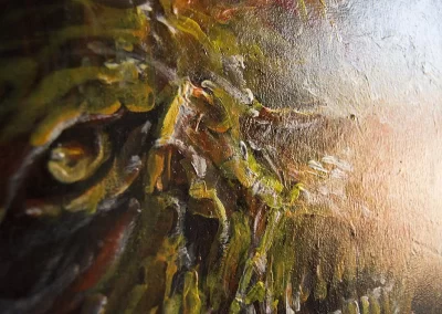 close up of a painted eye in a dark art style acrylic artwork on linen canvas