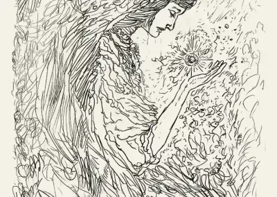 digital ink on canvas, sketch, woman in profile, nun, drapery, magic, waves, wind